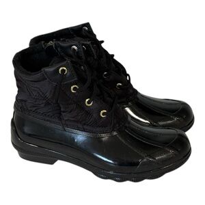Sperry Women’s Duck Boots Syren Gulf Saltwater Black Quilted Zipper Rubber 5.5M